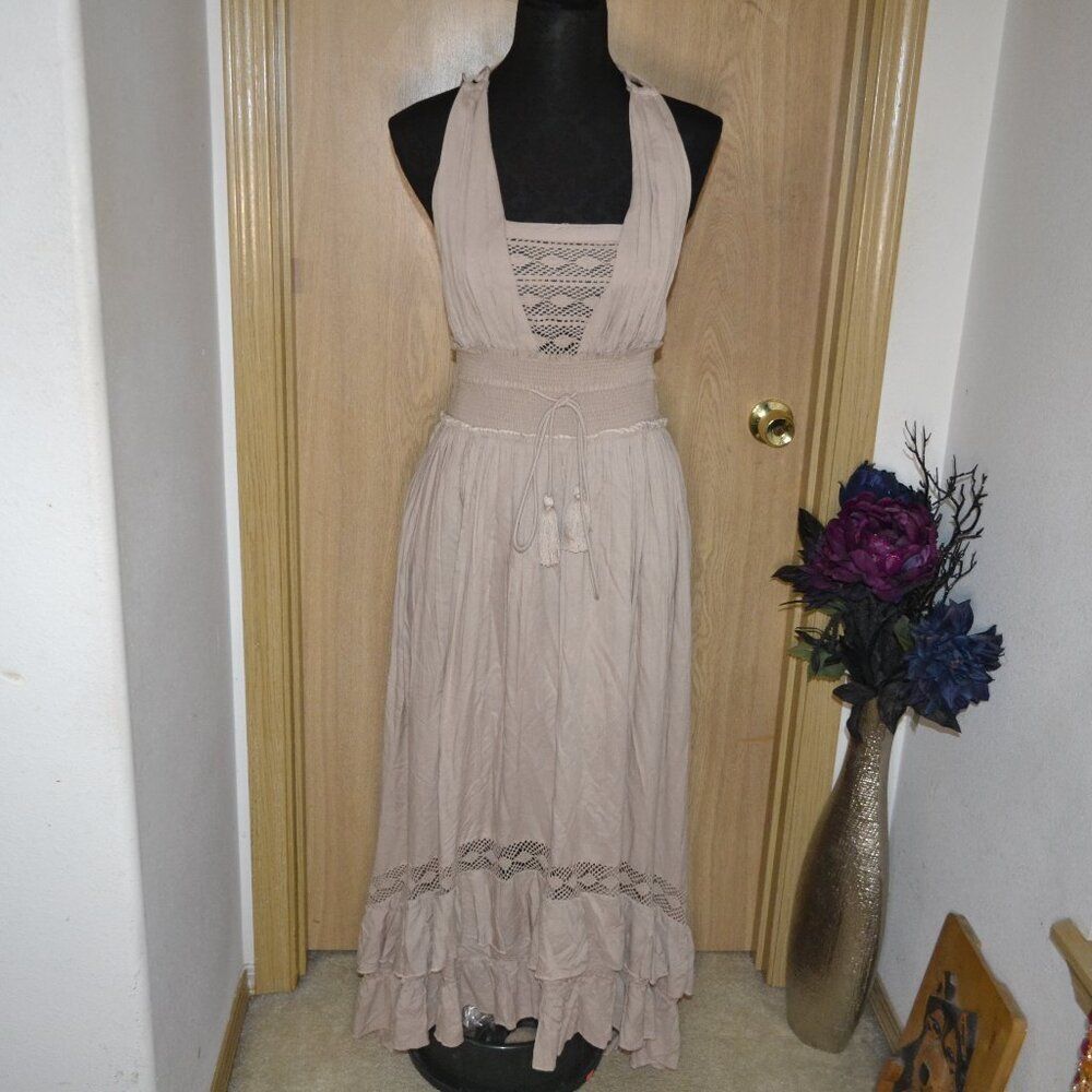 Venus Boho Tiered Beachy Vacation Halter Beach Ready Romantic Party Dress